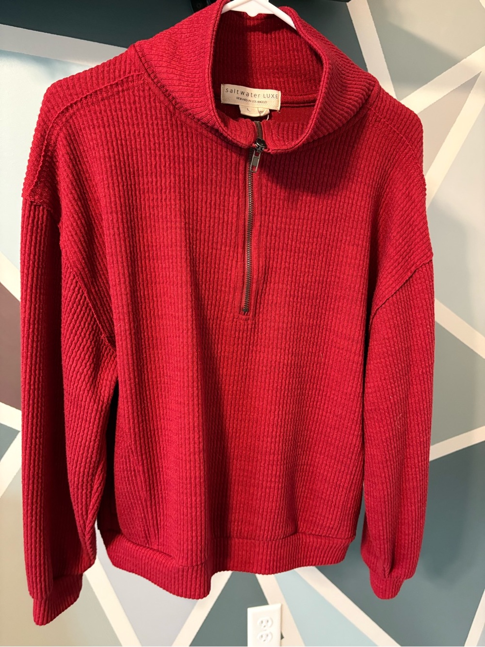 saltwater LUXE Men's Crimson Half-Zip Ribbed Sweater